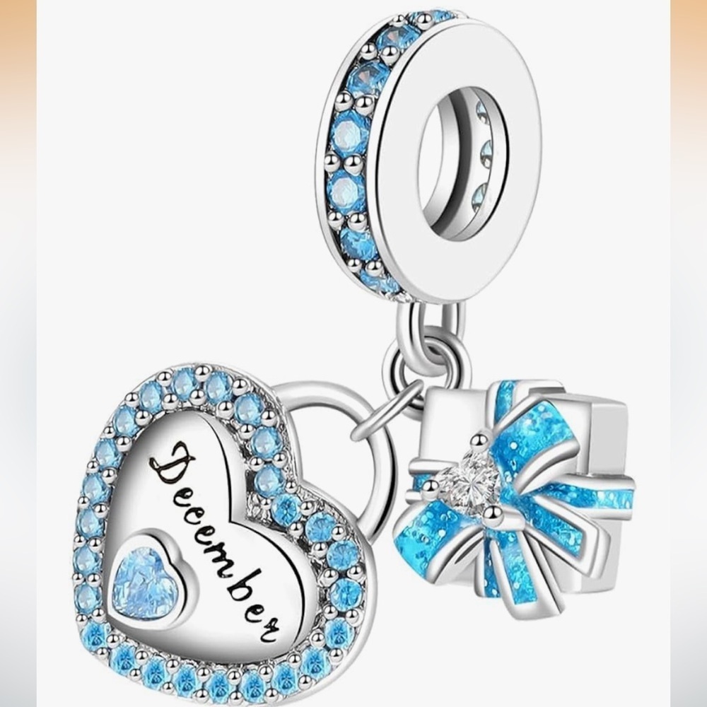 December birthstone sterling silver heart charm fits Pandora bracelets